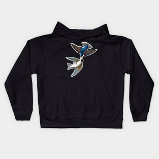 Two little birds flying free in the sky. Vintage colorful design. Kids Hoodie